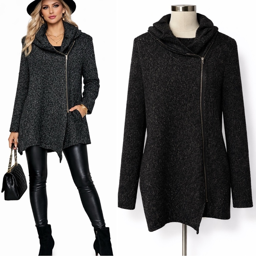 H&M | NWOT Charcoal Cowl Neck Asym Zip Coat/Jacket (size L)